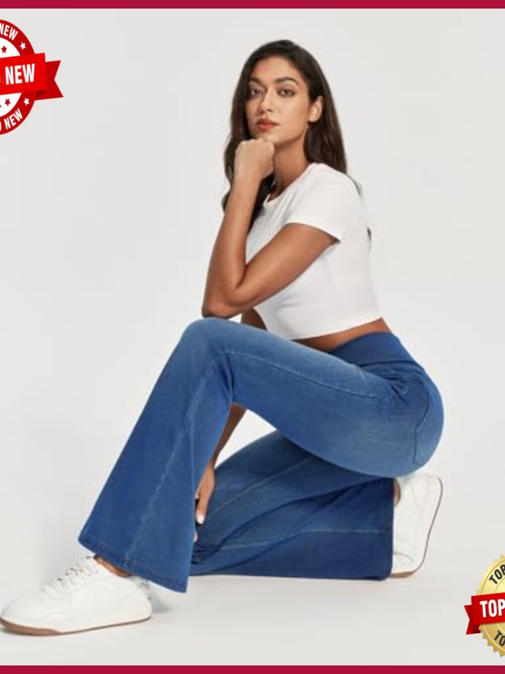 High Waisted Bell Bottom Flare Jegging Pull On Stretchy Jean - Picture 5 of 7